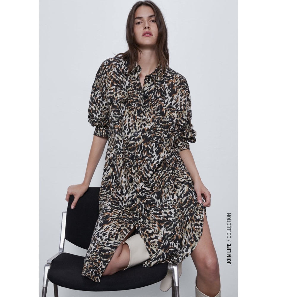 Linen Animal Print Shirt Dress XS 2540/149